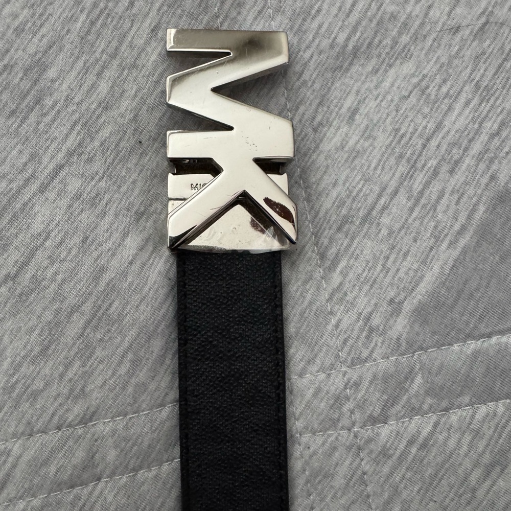 Michael Kors Black Leather Belt with Silver Buckle